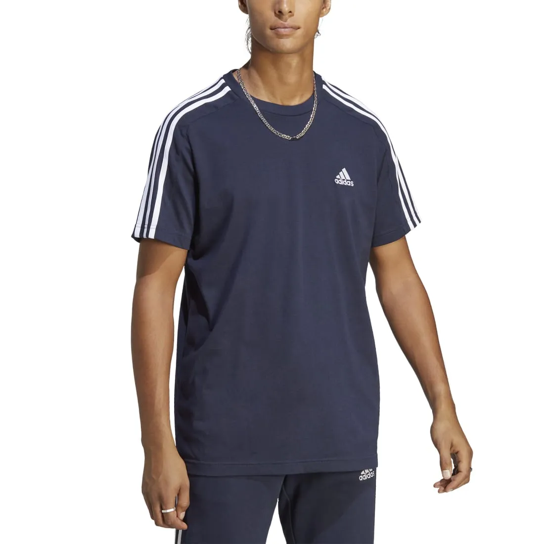 ADIDAS ESSENTIALS SINGLE JERSEY 3-STRIPES MEN'S TEES BLUE