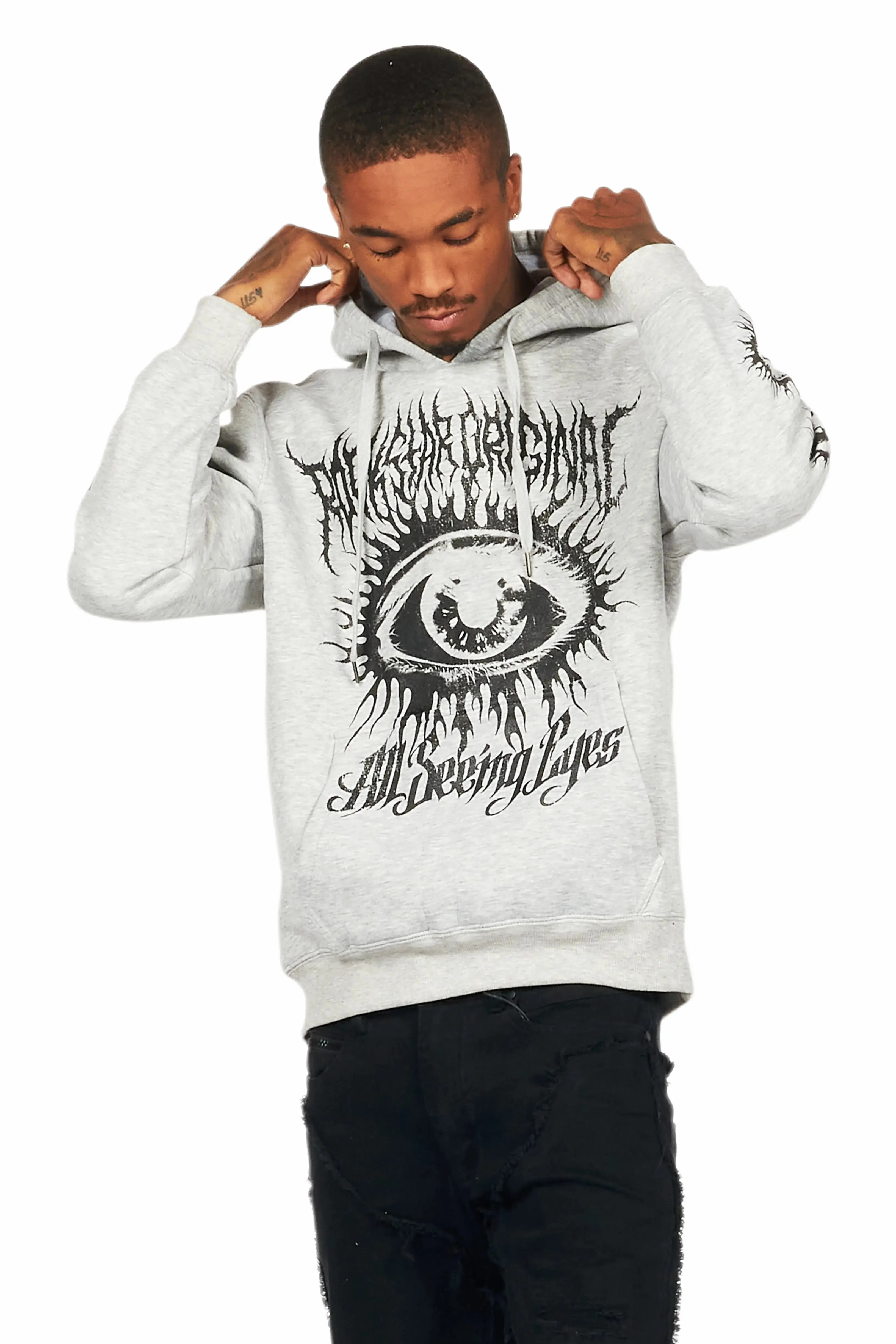 All Seeing Eyes Heather Grey Graphic Hoodie