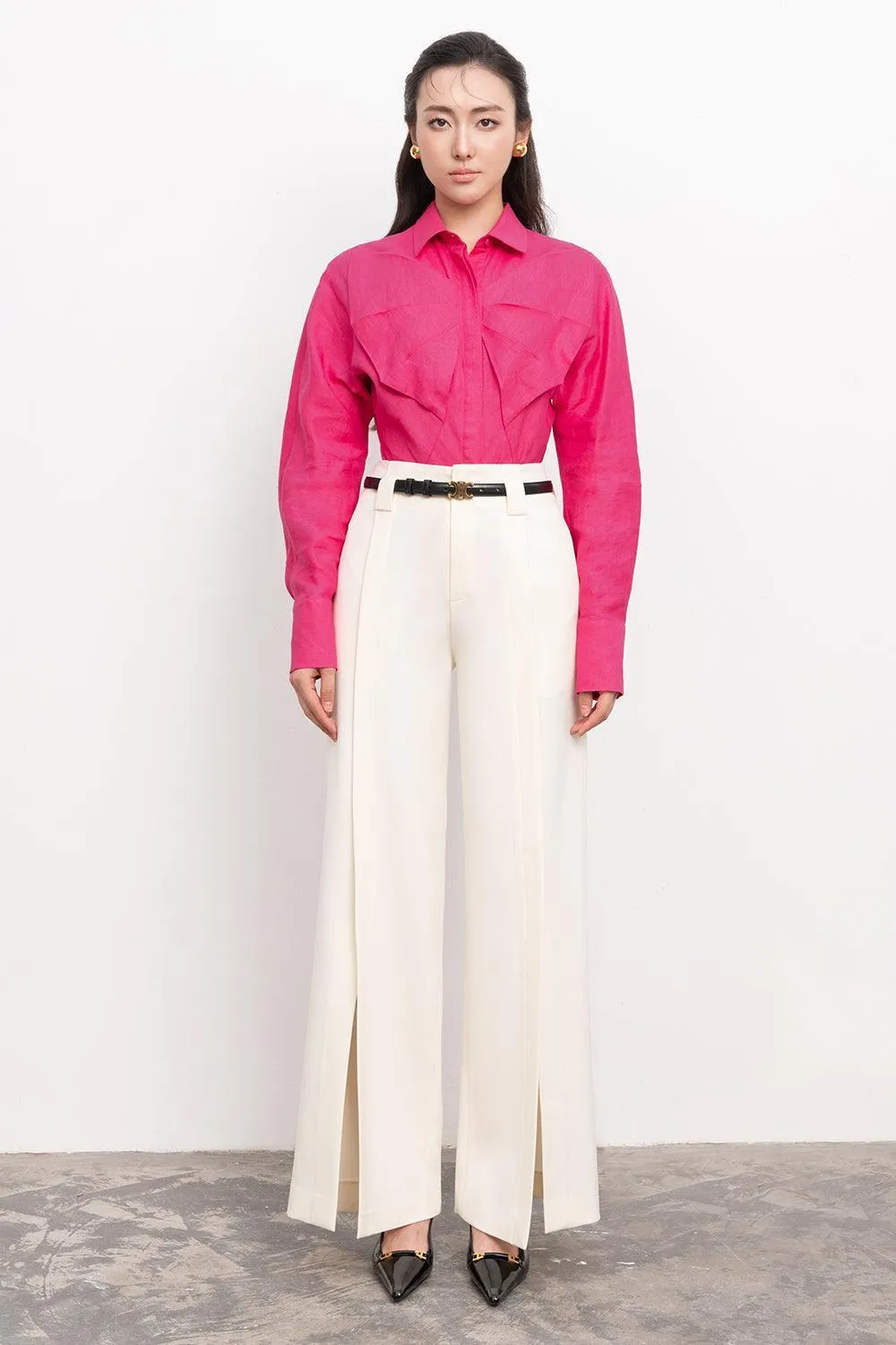 Amabel Straight Slit Hem Polycotton Ankle Length Pants