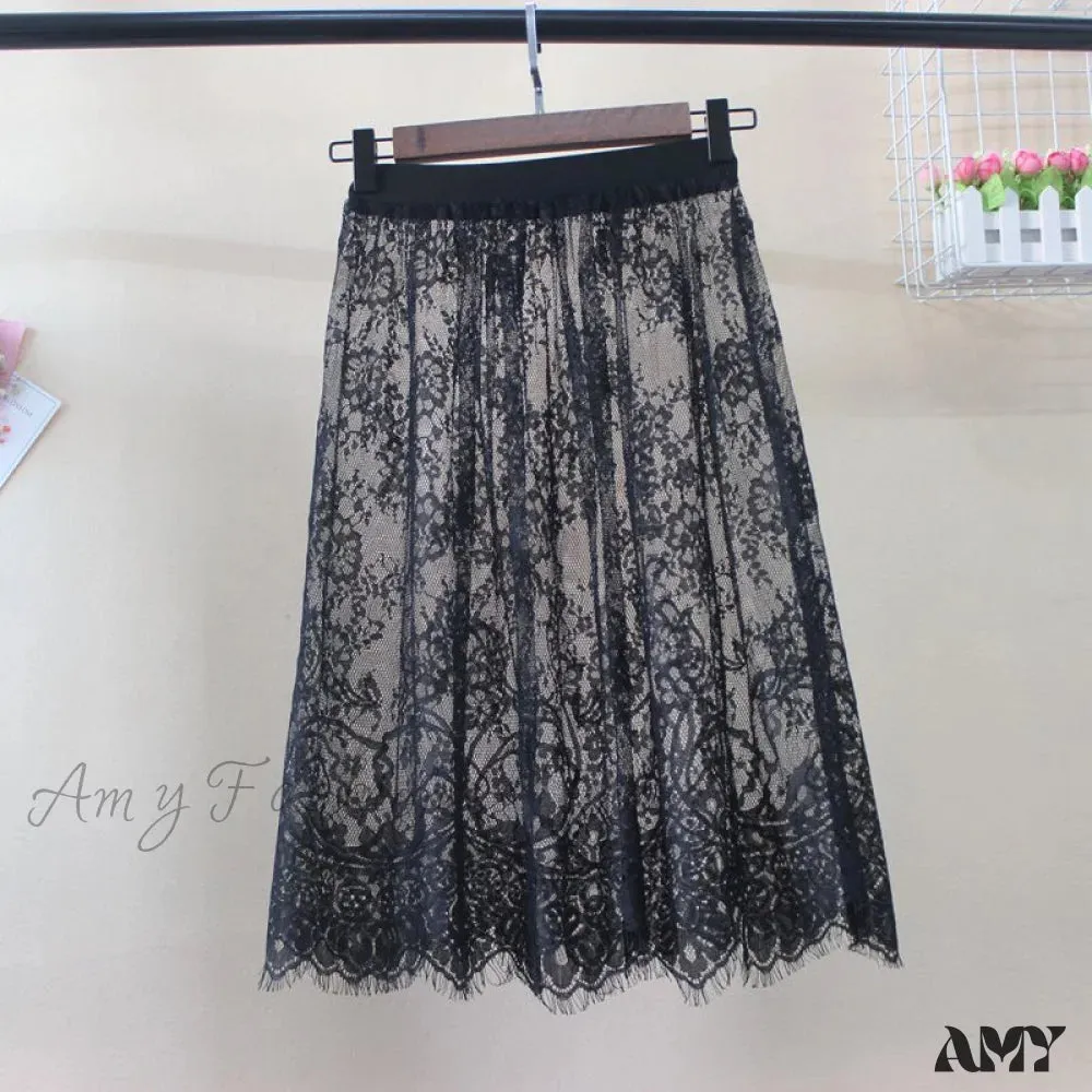 Amy Fashion - Fashion Solid Casual Mesh Lace Skirts