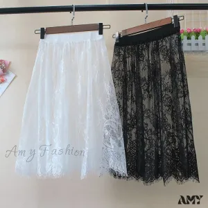 Amy Fashion - Fashion Solid Casual Mesh Lace Skirts