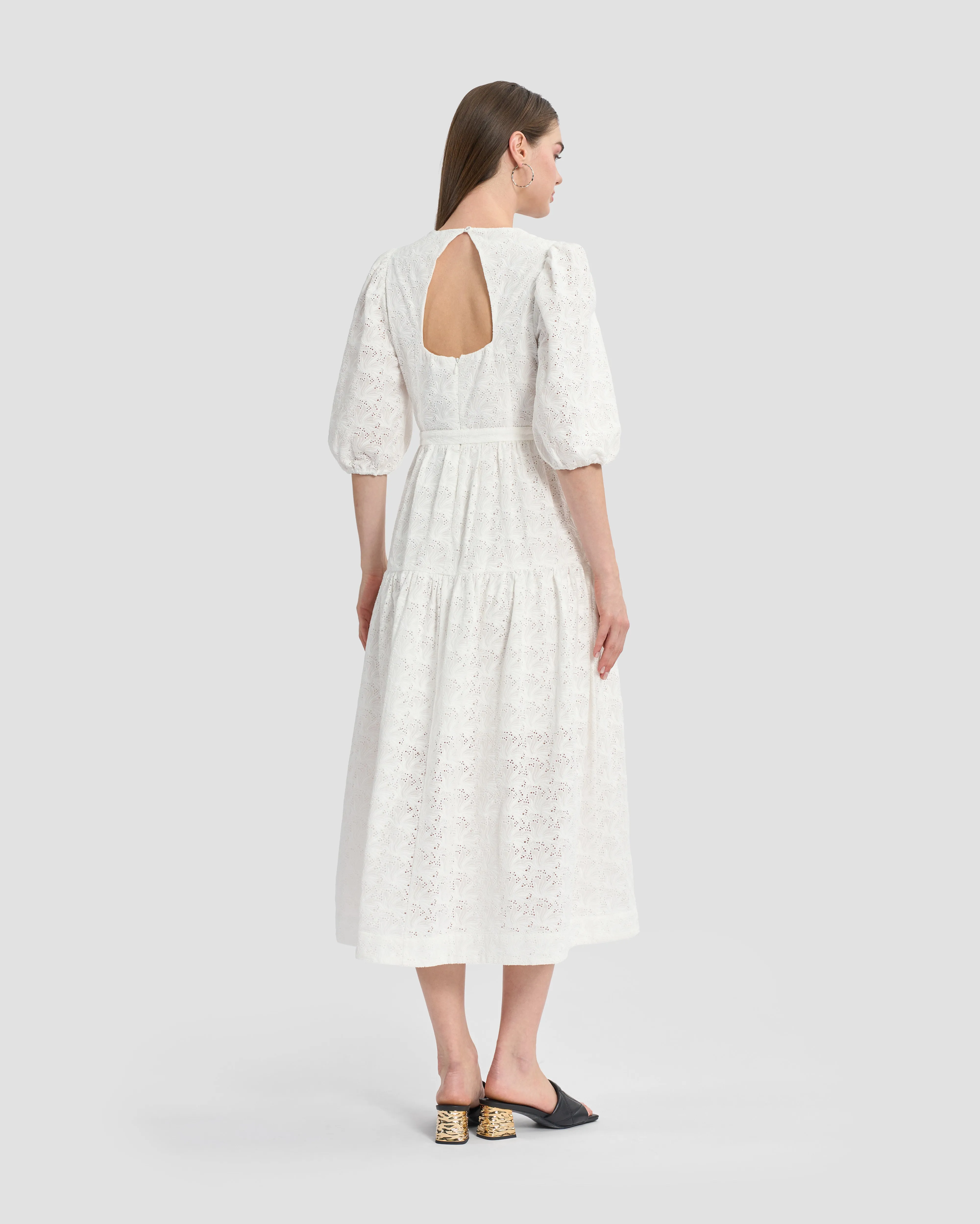 Belted Broderie Anglaise Midi Dress