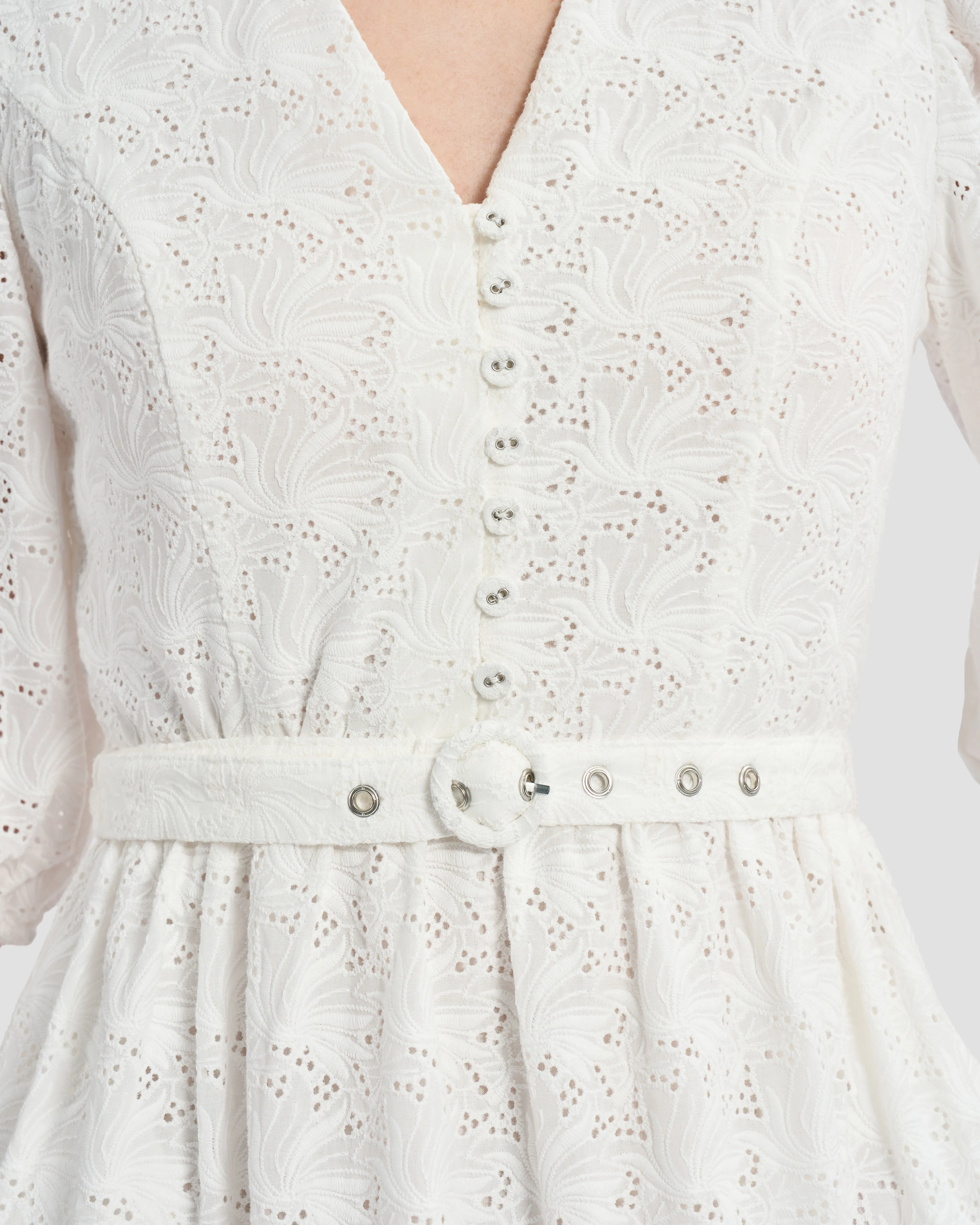 Belted Broderie Anglaise Midi Dress