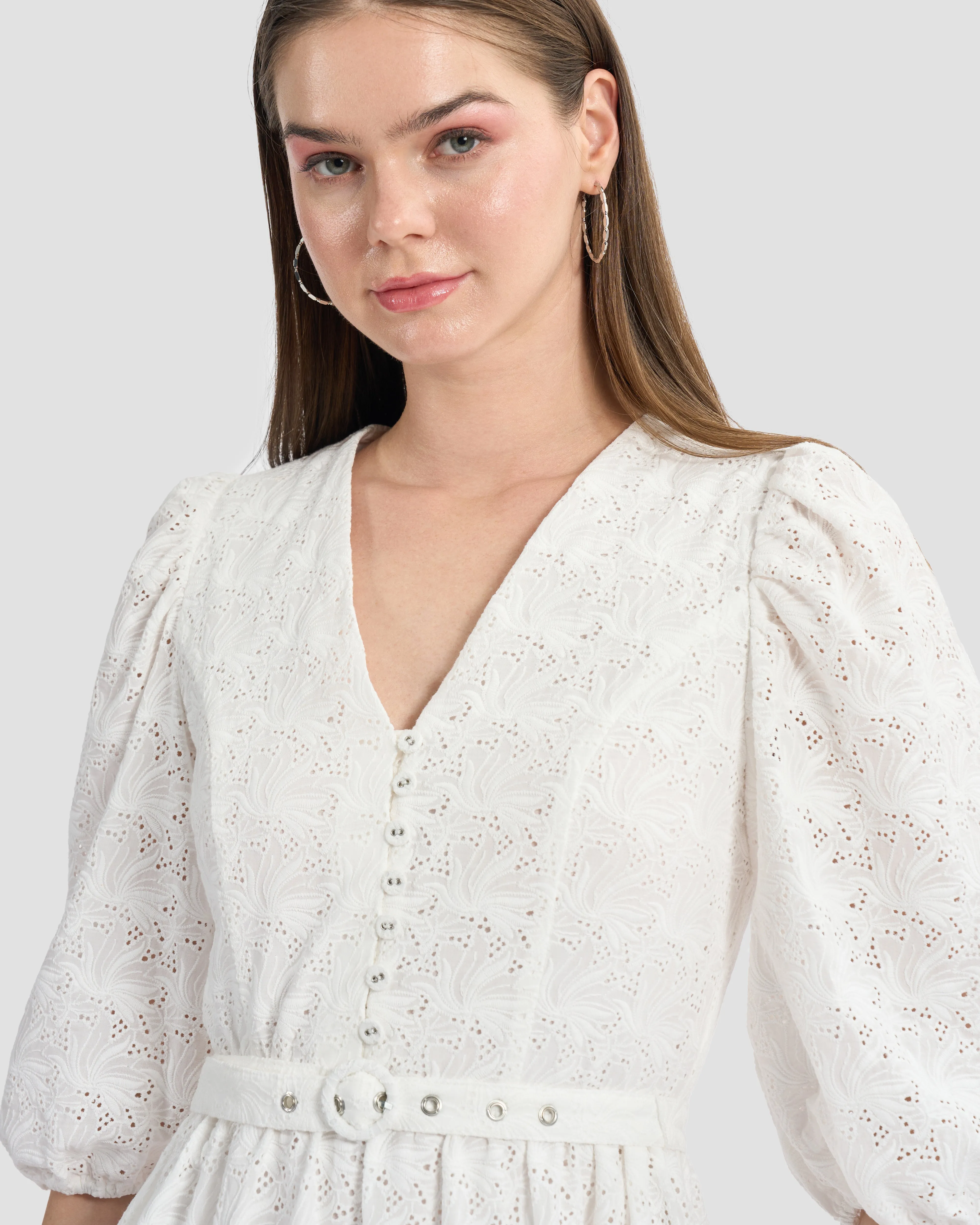 Belted Broderie Anglaise Midi Dress