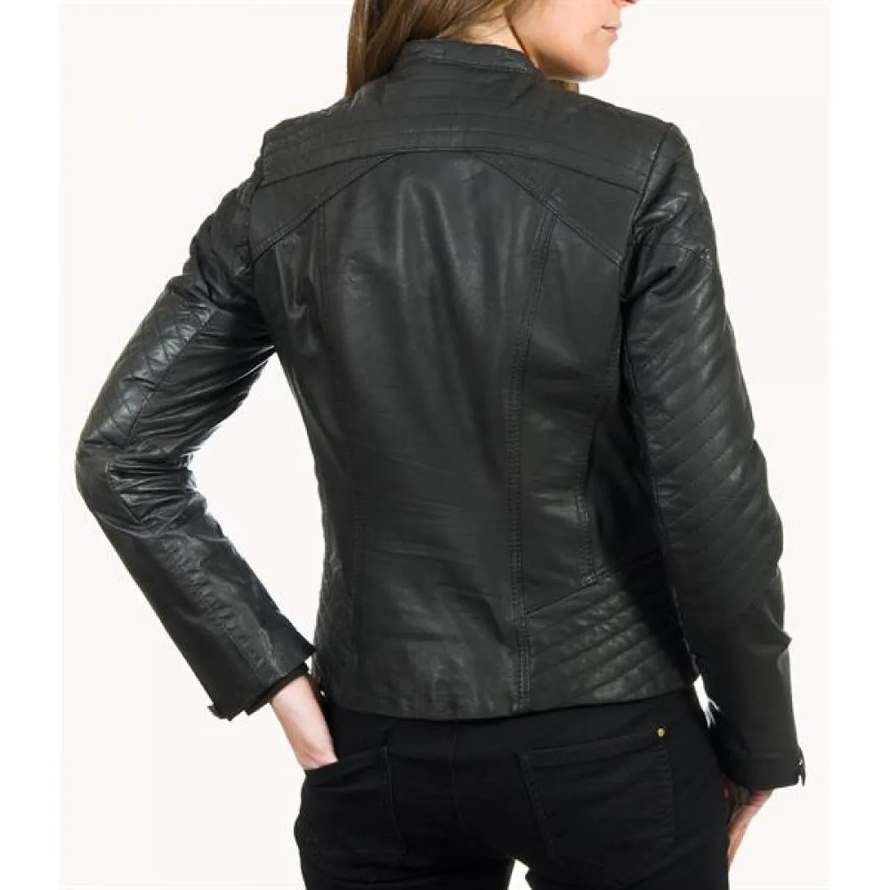 Black Stylish Biker Leather Jacket for Women