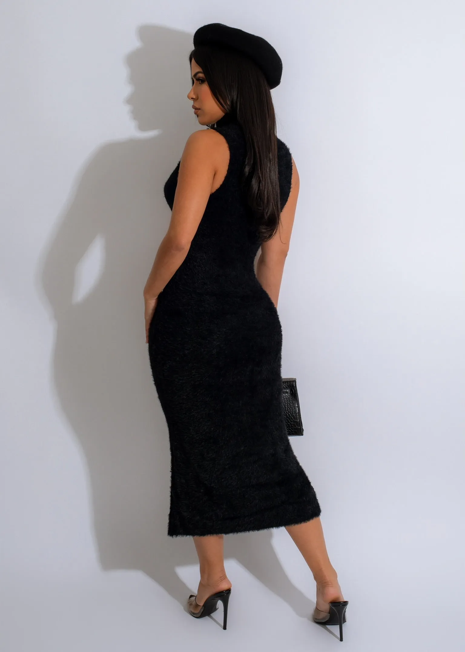 Comfy Teddy Bear Midi Dress Set Black