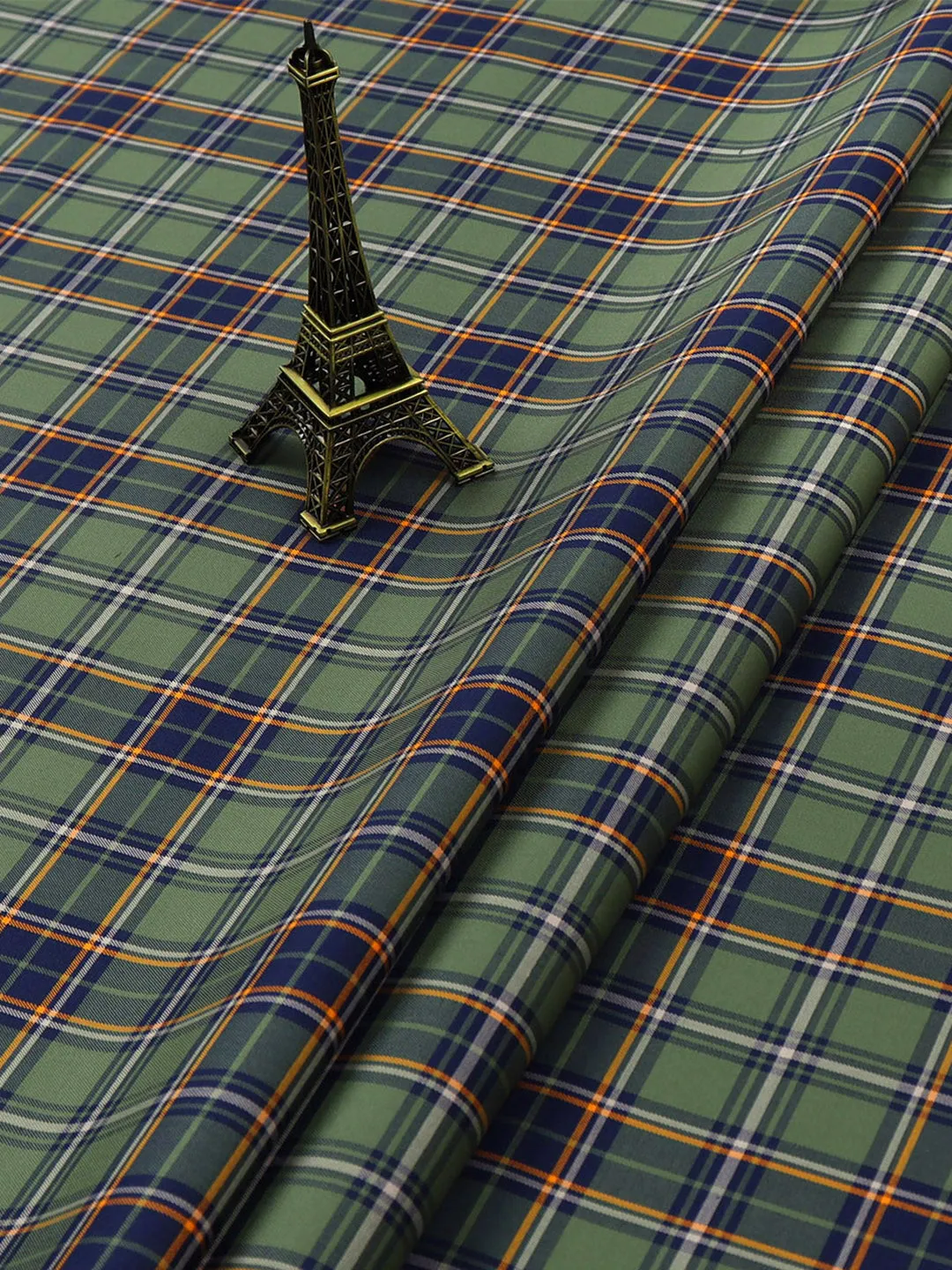 Cotton Green & Navy Checked Shirt Fabric Cascade