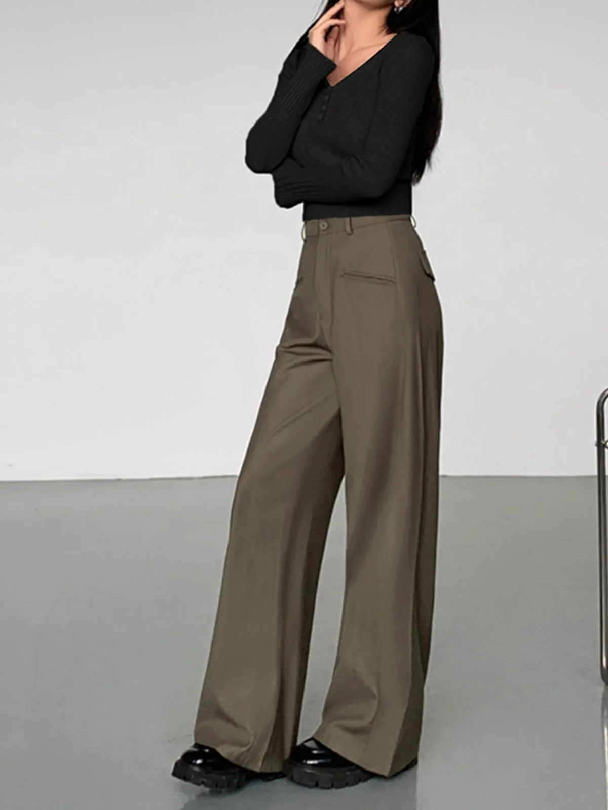 Cotton Straight Leg Trendy Pocket Dress Pants