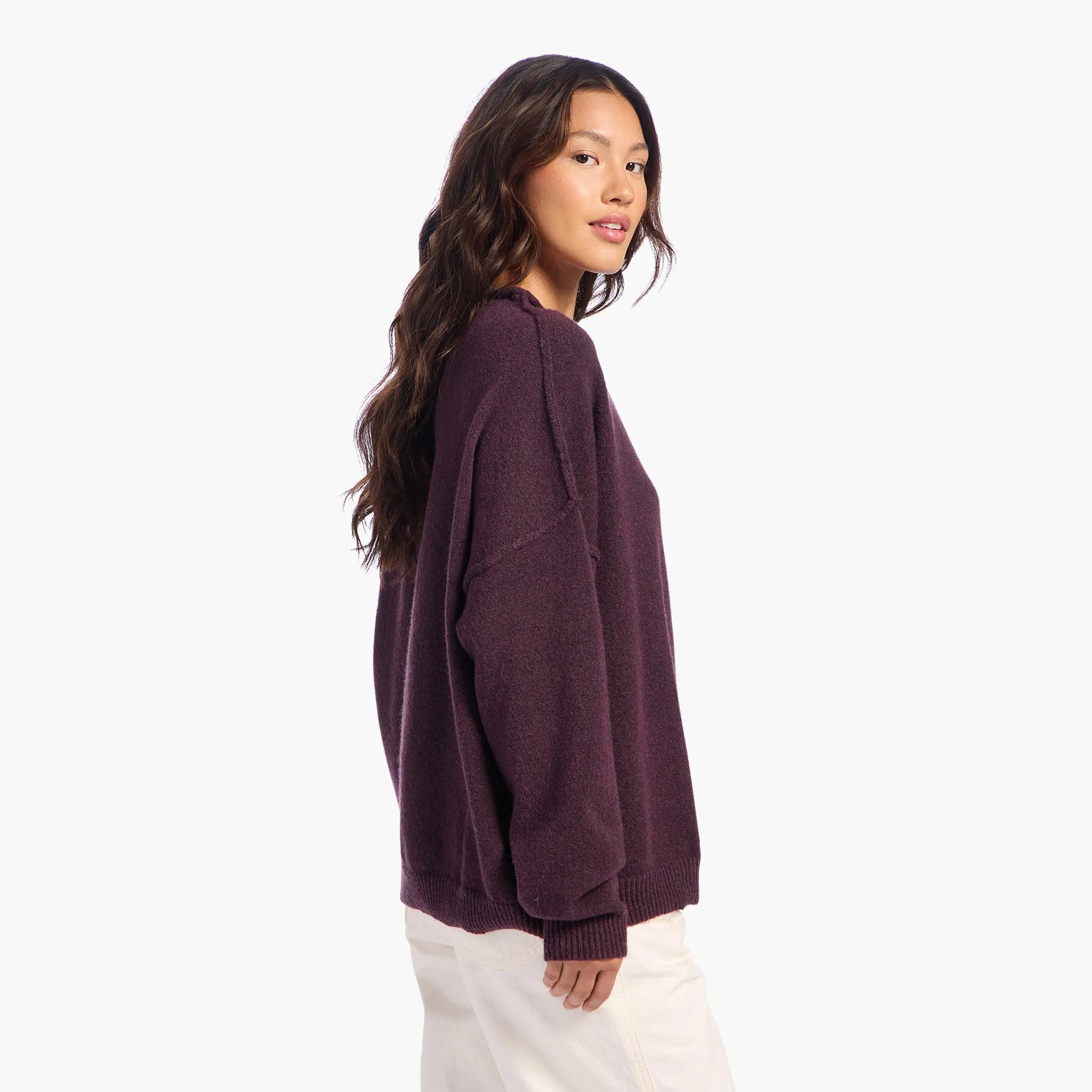 Cozy Knit Mock Neck Sweater | Plum