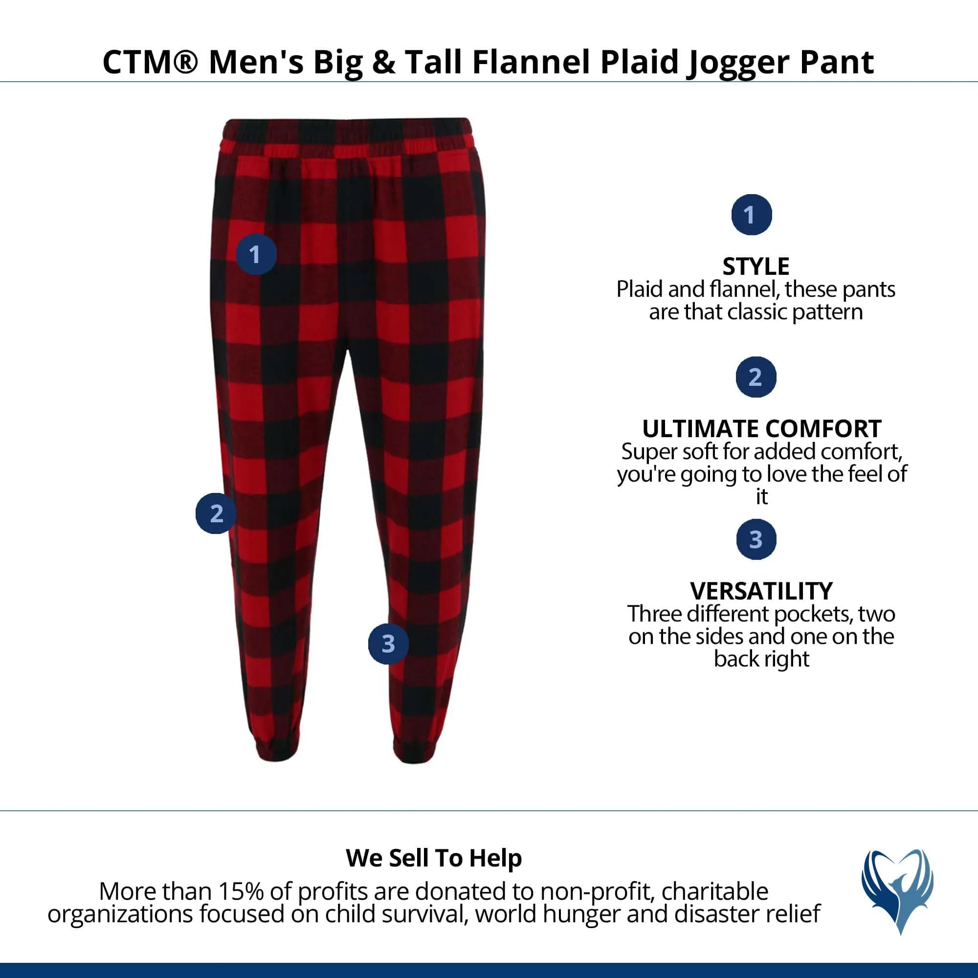 CTM® Men's Big & Tall Flannel Plaid Jogger Pant