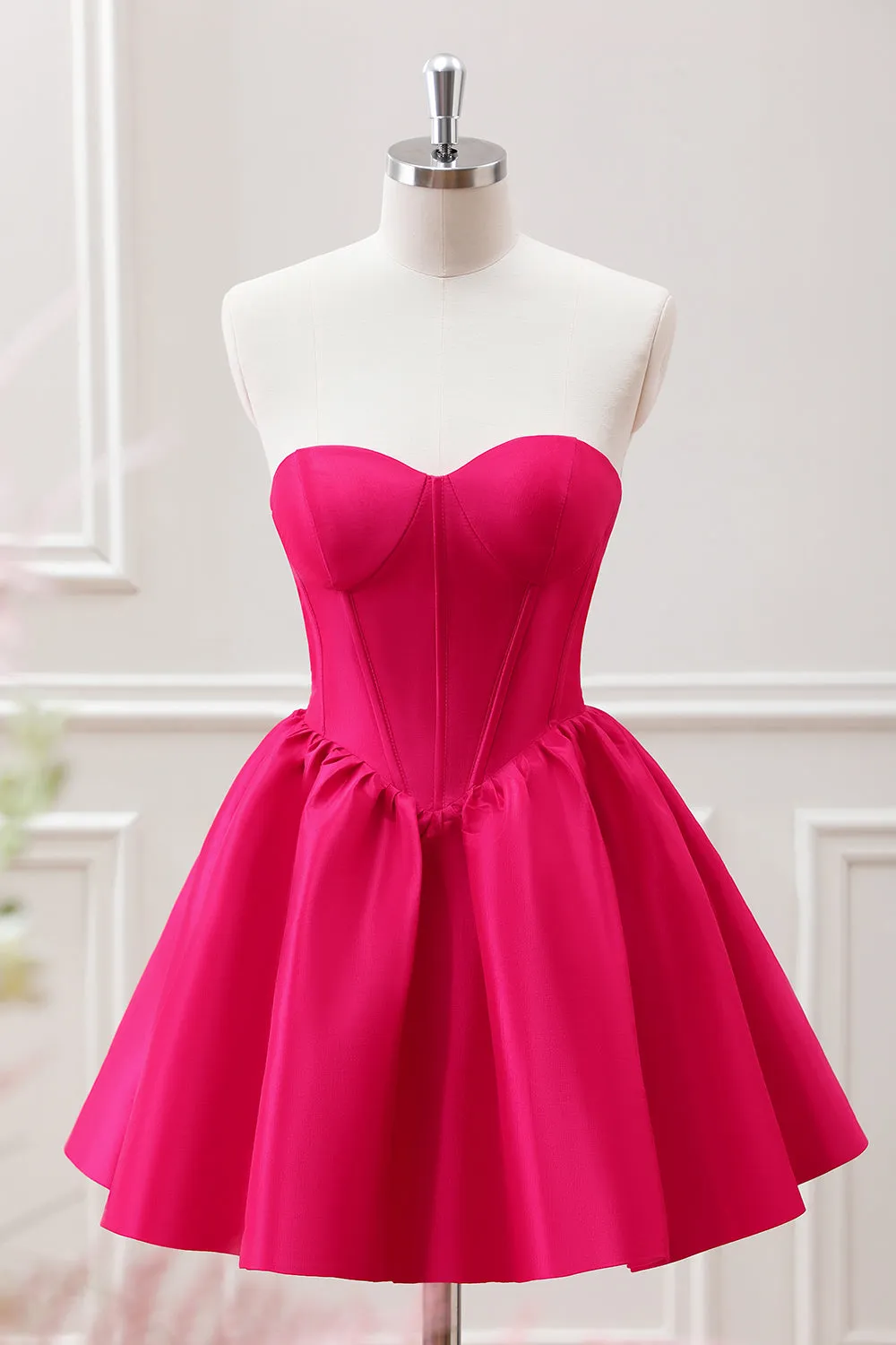 Cute A Line Corset Sweetheart Fuchsia Mini Dress