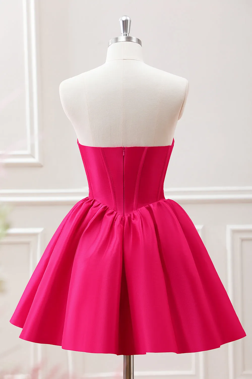 Cute A Line Corset Sweetheart Fuchsia Mini Dress