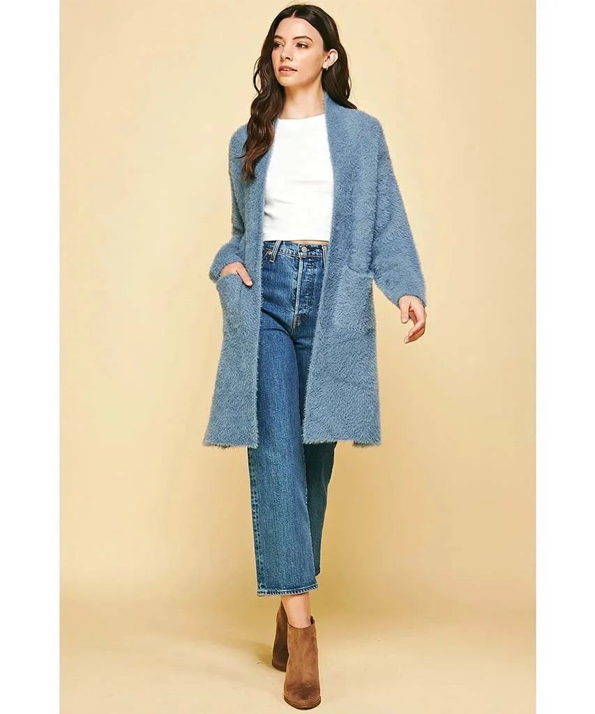 Dream Blue Fuzzy Cardigan Sweater