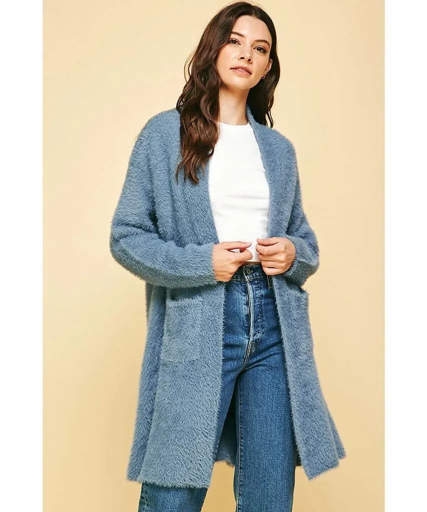 Dream Blue Fuzzy Cardigan Sweater