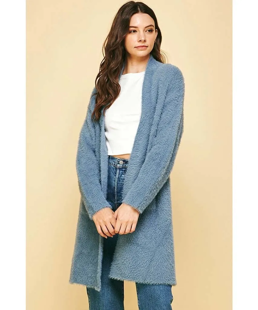 Dream Blue Fuzzy Cardigan Sweater