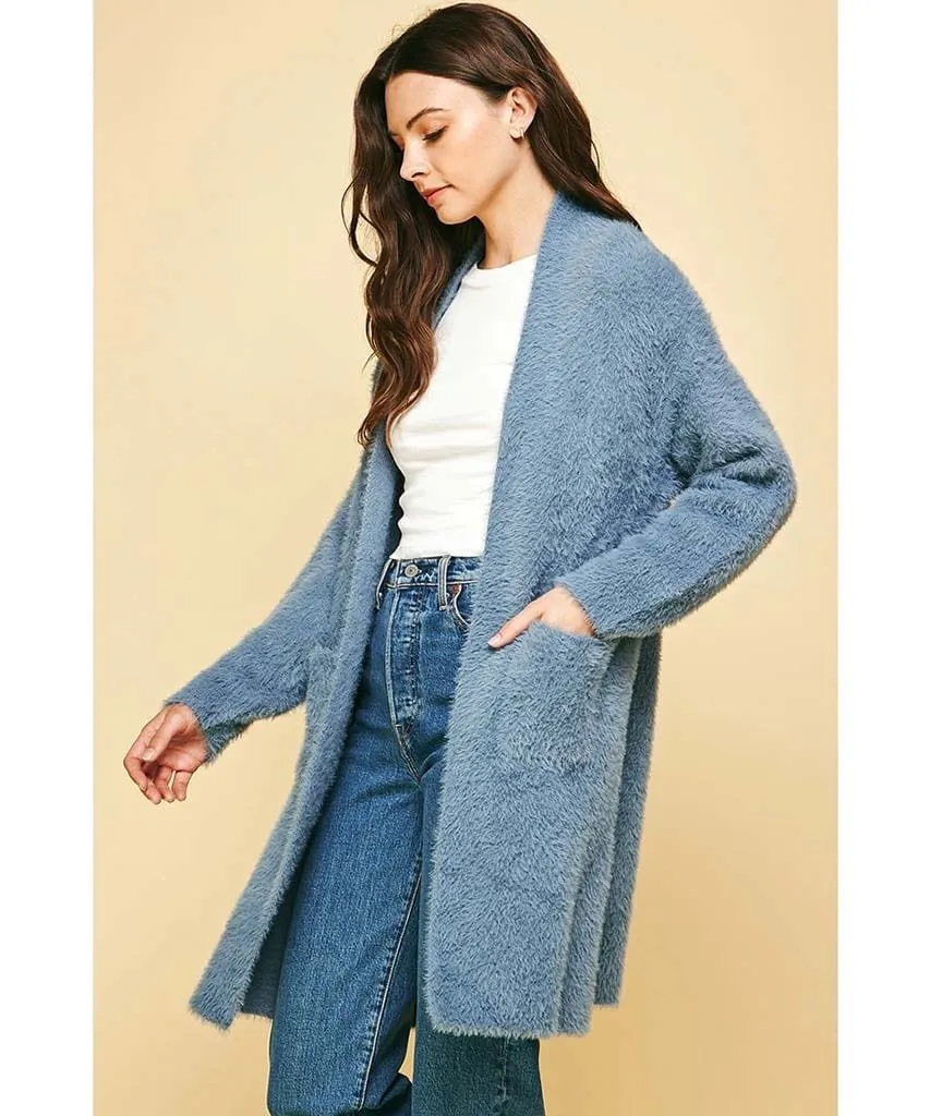 Dream Blue Fuzzy Cardigan Sweater