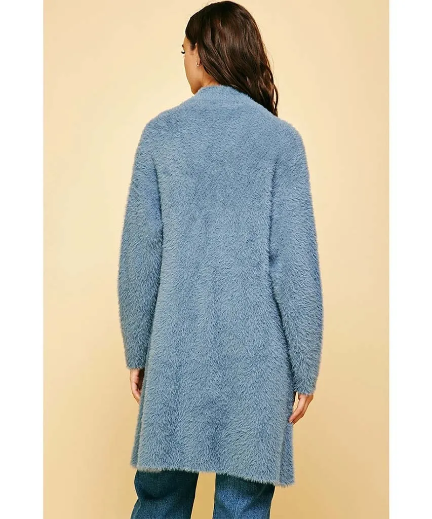 Dream Blue Fuzzy Cardigan Sweater