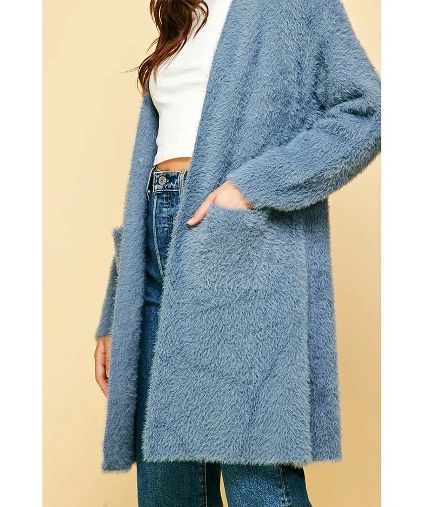 Dream Blue Fuzzy Cardigan Sweater