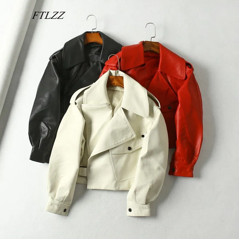 Elegant Flared-Sleeve Leather Jacket for Stylish Women