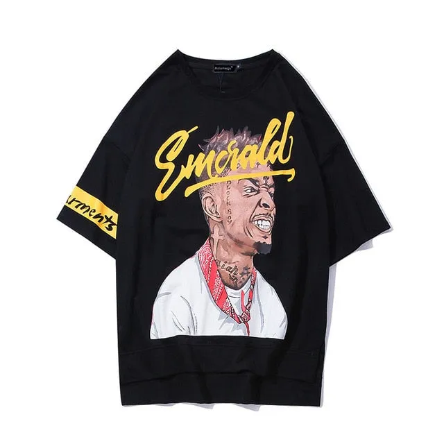 Emerald Rapper Printed Hip Hop Streetwear Loose Tees