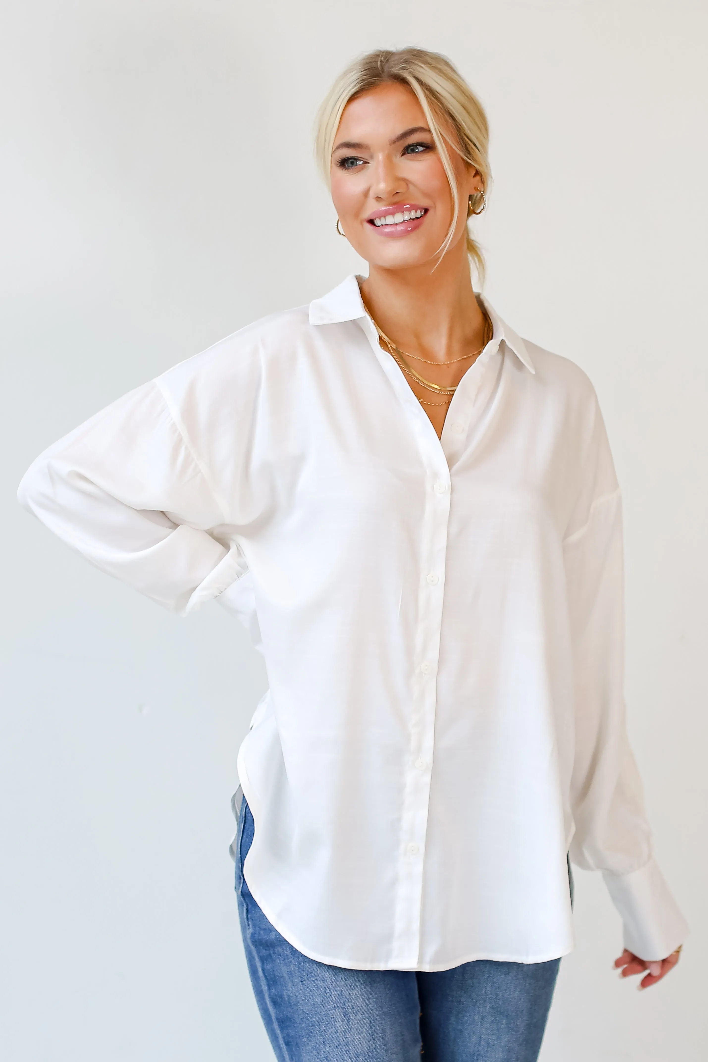 FINAL SALE - Elevated Adoration Satin Button-Up Blouse