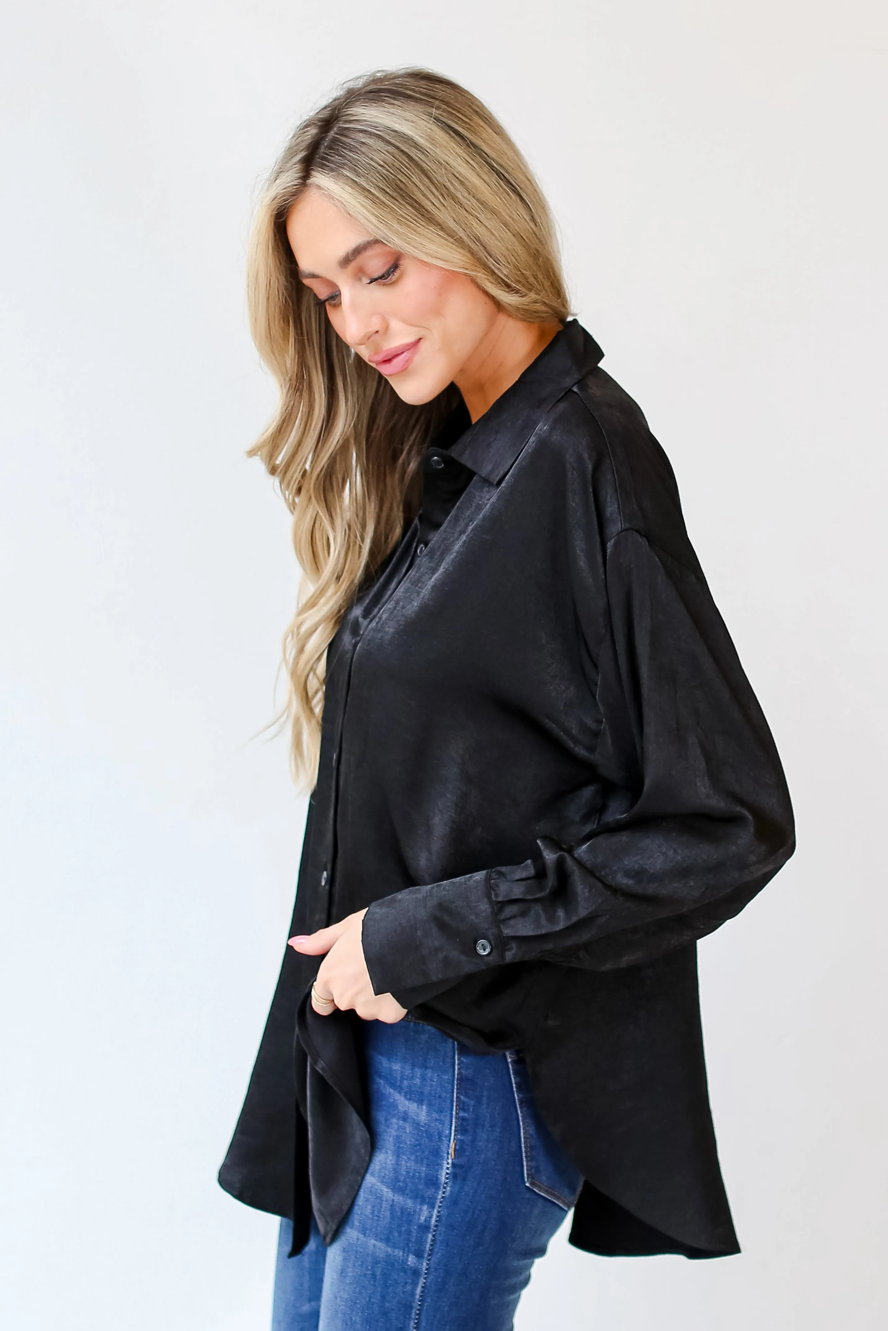 FINAL SALE - Elevated Adoration Satin Button-Up Blouse