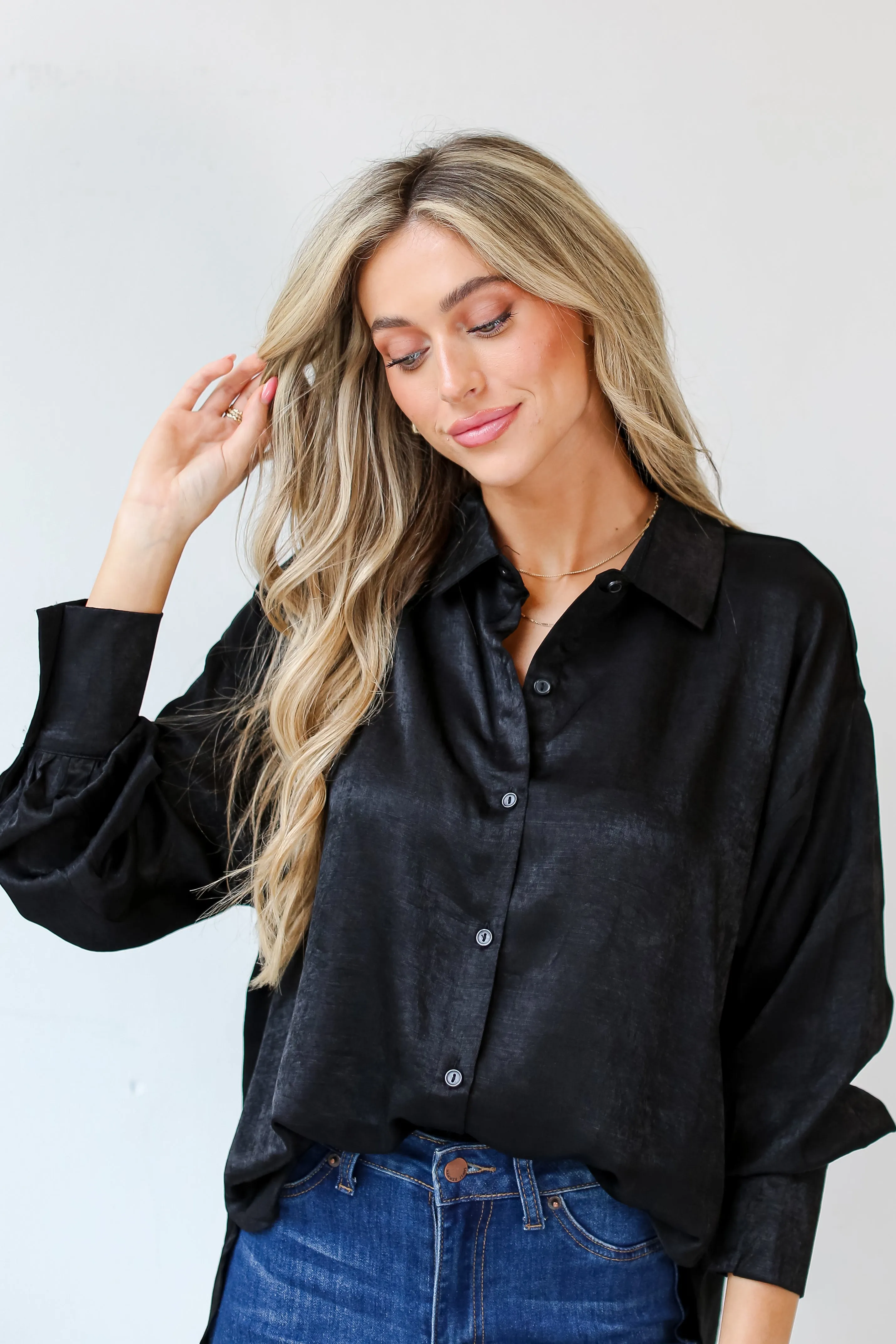 FINAL SALE - Elevated Adoration Satin Button-Up Blouse