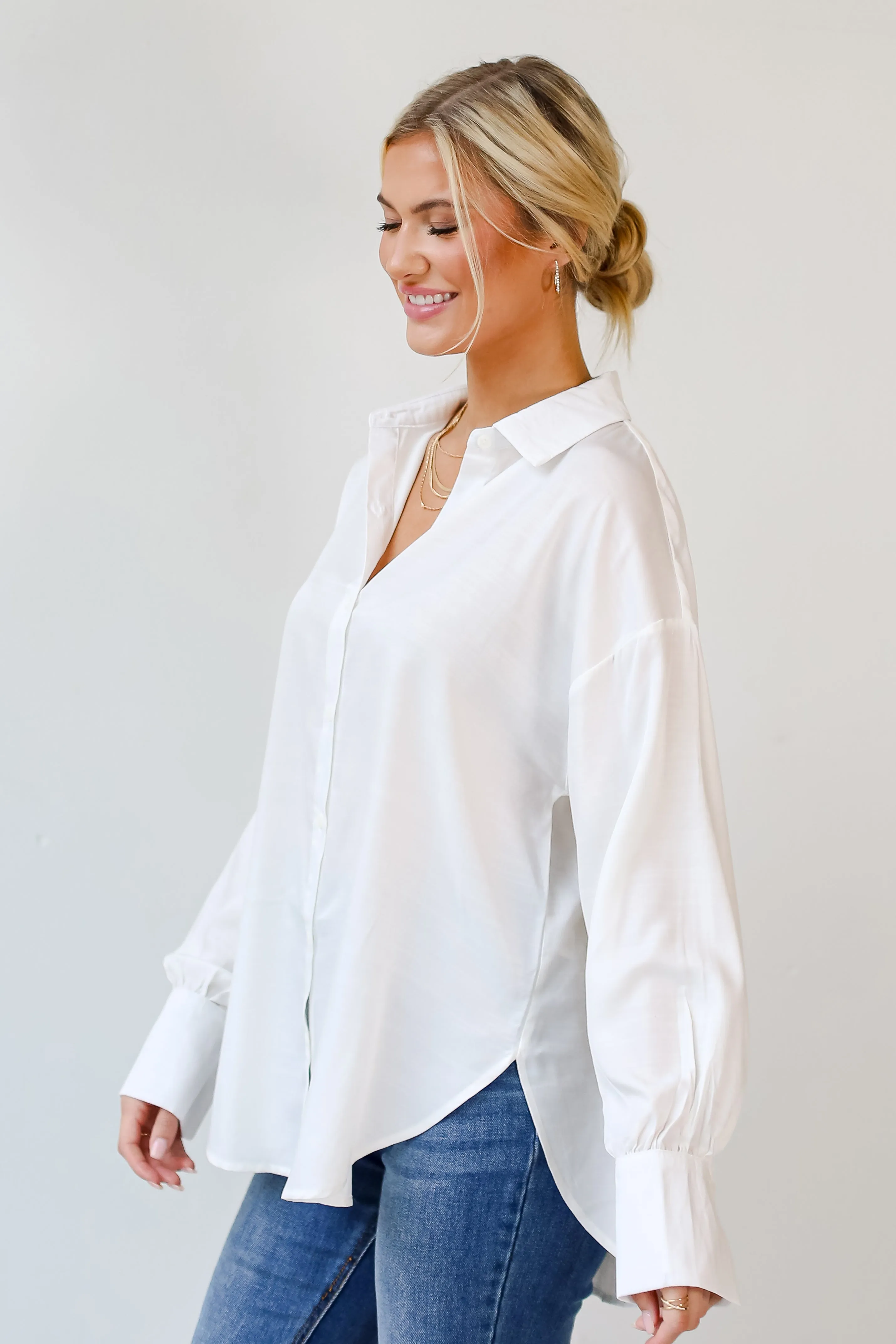 FINAL SALE - Elevated Adoration Satin Button-Up Blouse