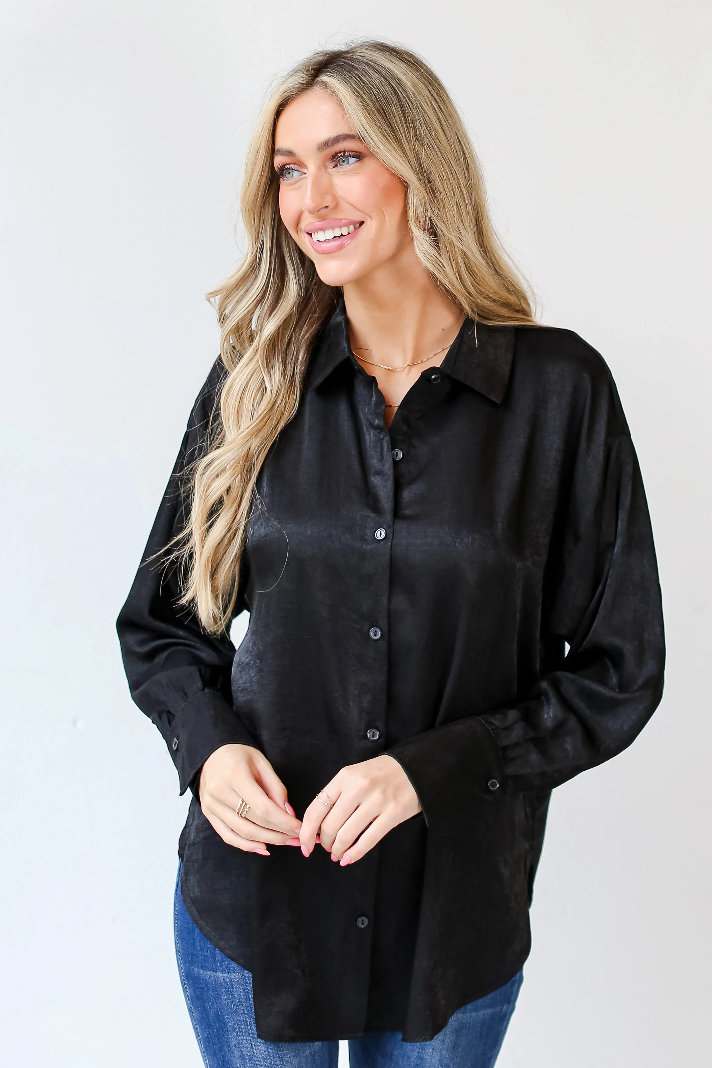 FINAL SALE - Elevated Adoration Satin Button-Up Blouse