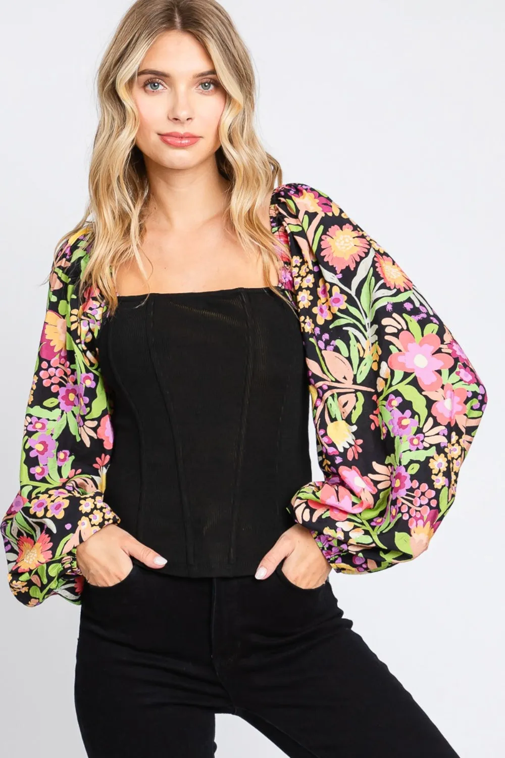 Floral Balloon Sleeve Blouse