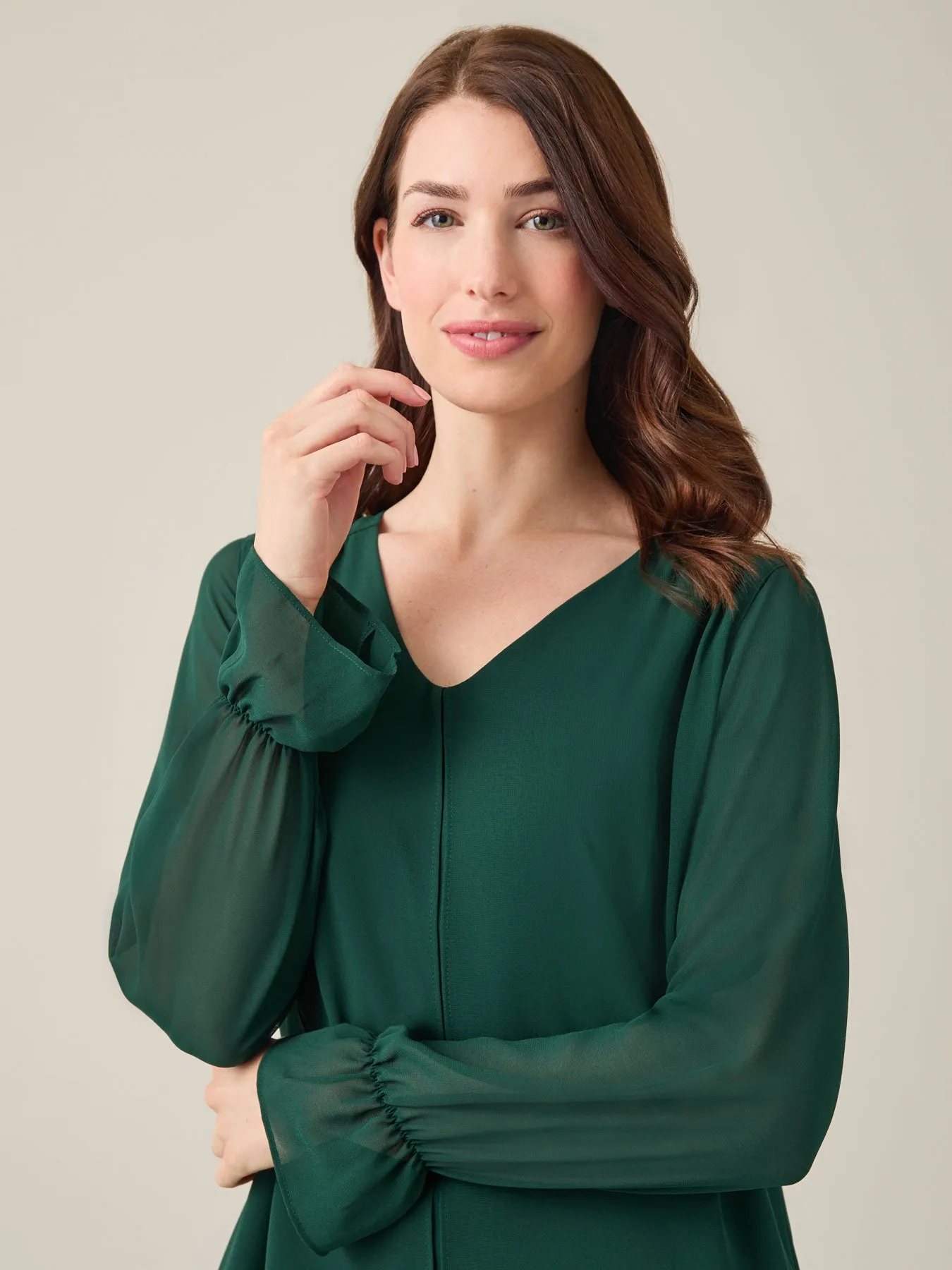 Flounce Sleeve Blouse, Crepe De Chine