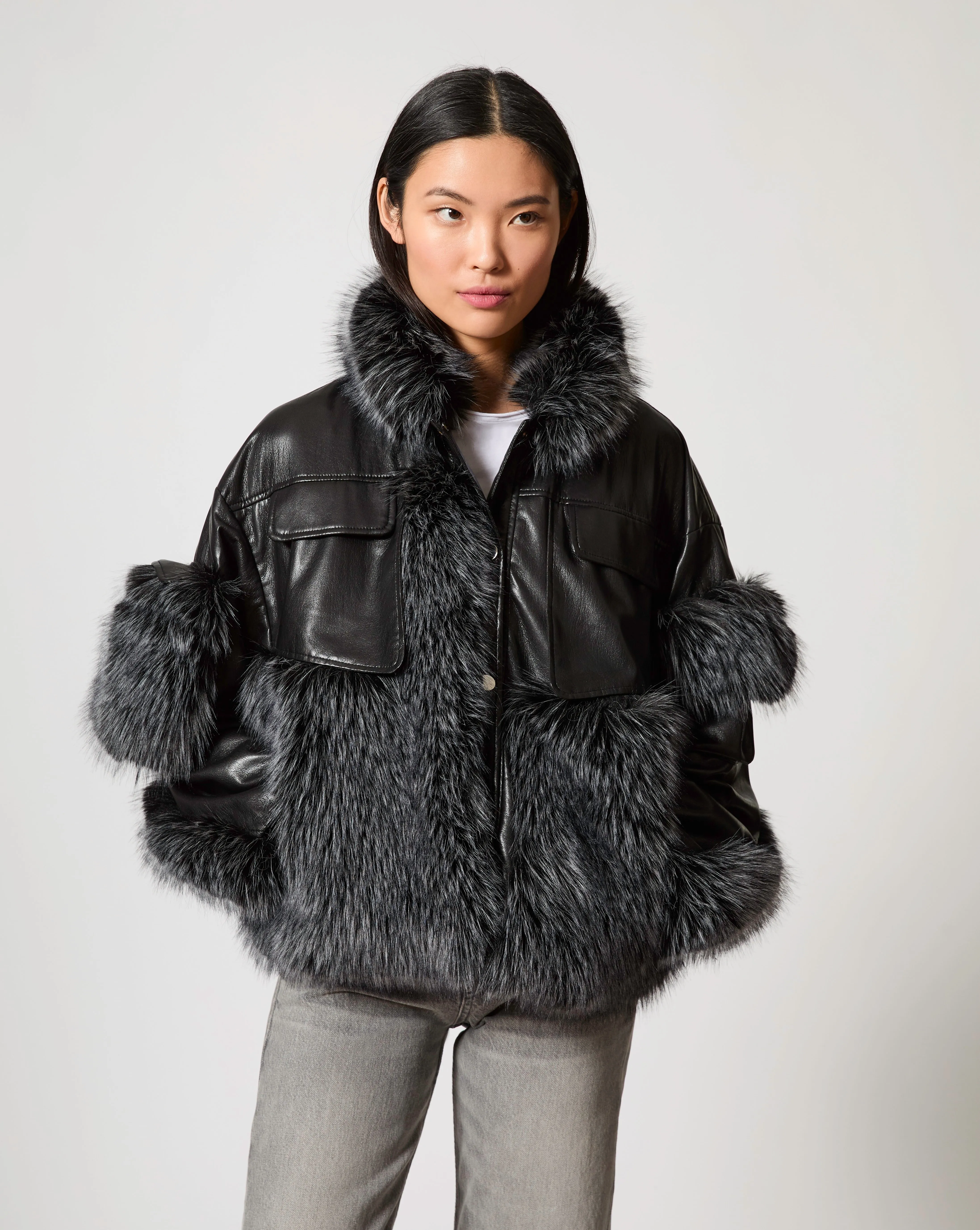 Fox Faux Fur & Faux Leather Oversized Jacket