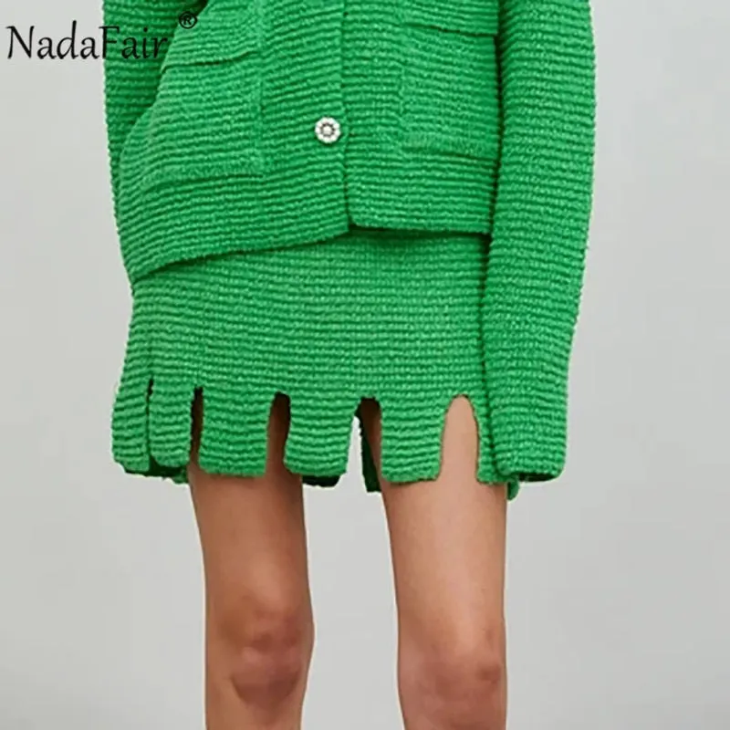 Joskaa Christmas Gift Nadafair Green Cardigan Femme Warm Knitted Sweater Y2k Casual Loose 2024 Autumn Winter Knit Top Oversized Cardigan Women