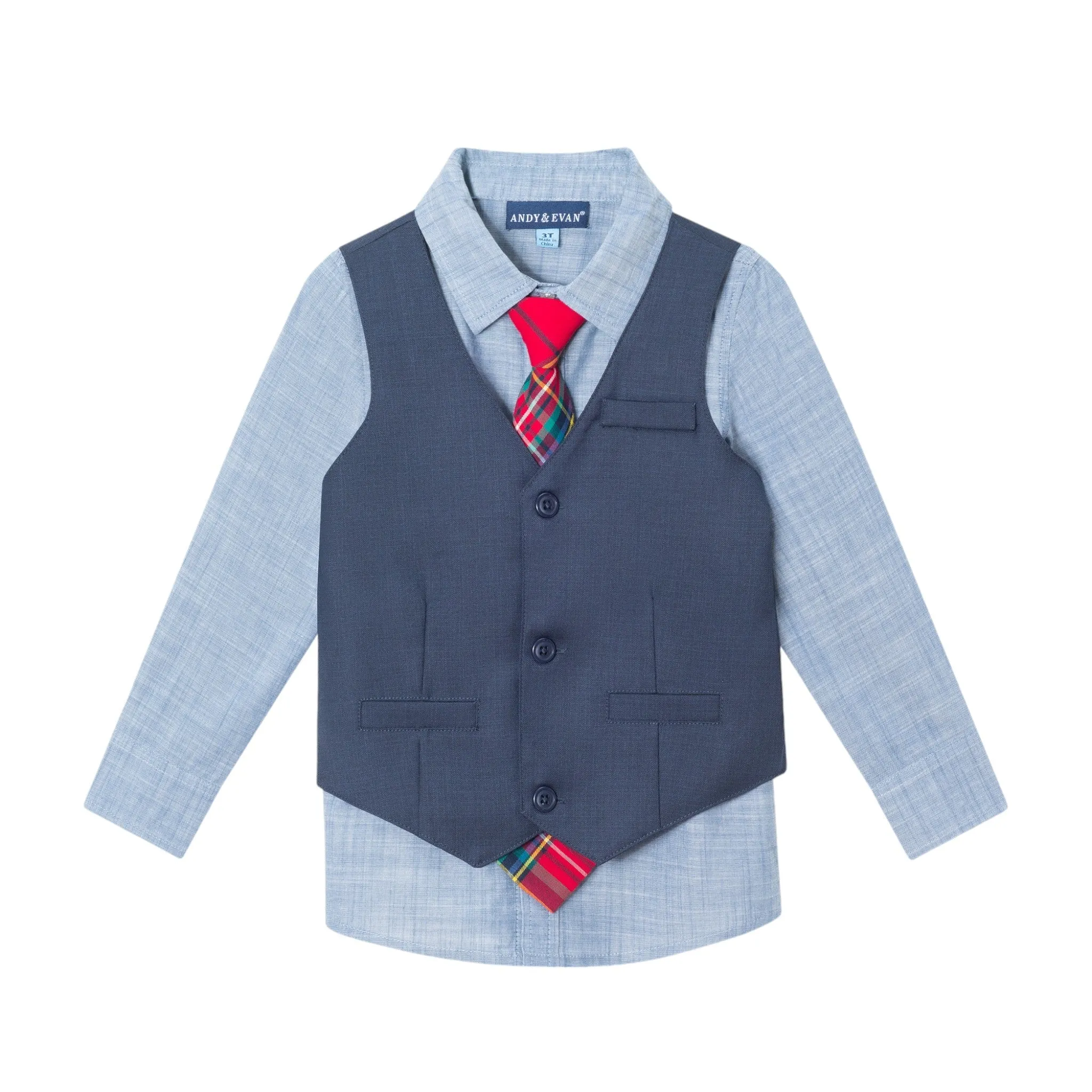 Kids 4-Piece Vest & Rust Pant Set | Holiday Hipster