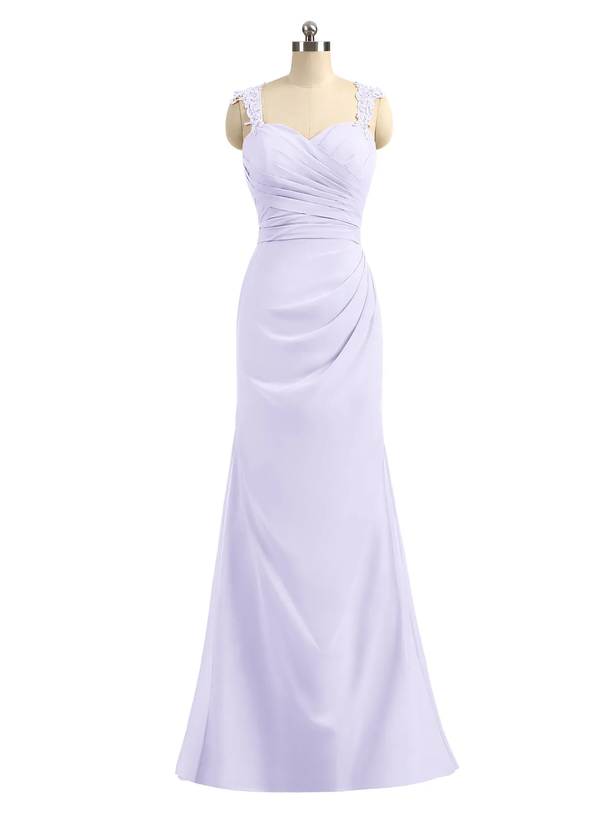 Lace Appliqued Strap Sheath Open Back Dress Lilac