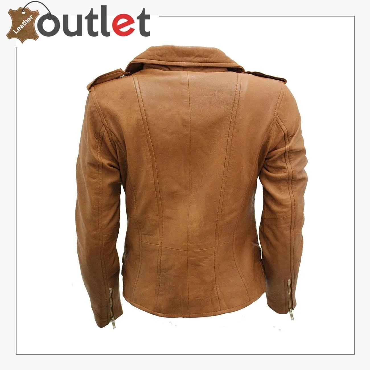 Ladies Tan Real 100% Lamb Nappa Leather Biker Jacket