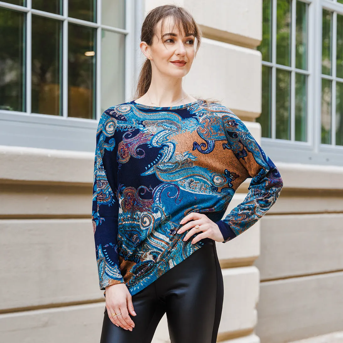 Lightweight Cozy - Half & Half Sleeve Sweater Top - Paisley - Final Sale!