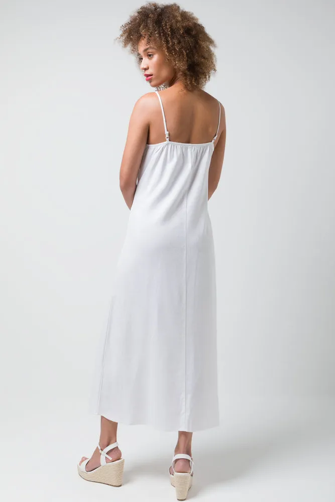 Linen Strappy Maxi Dress White