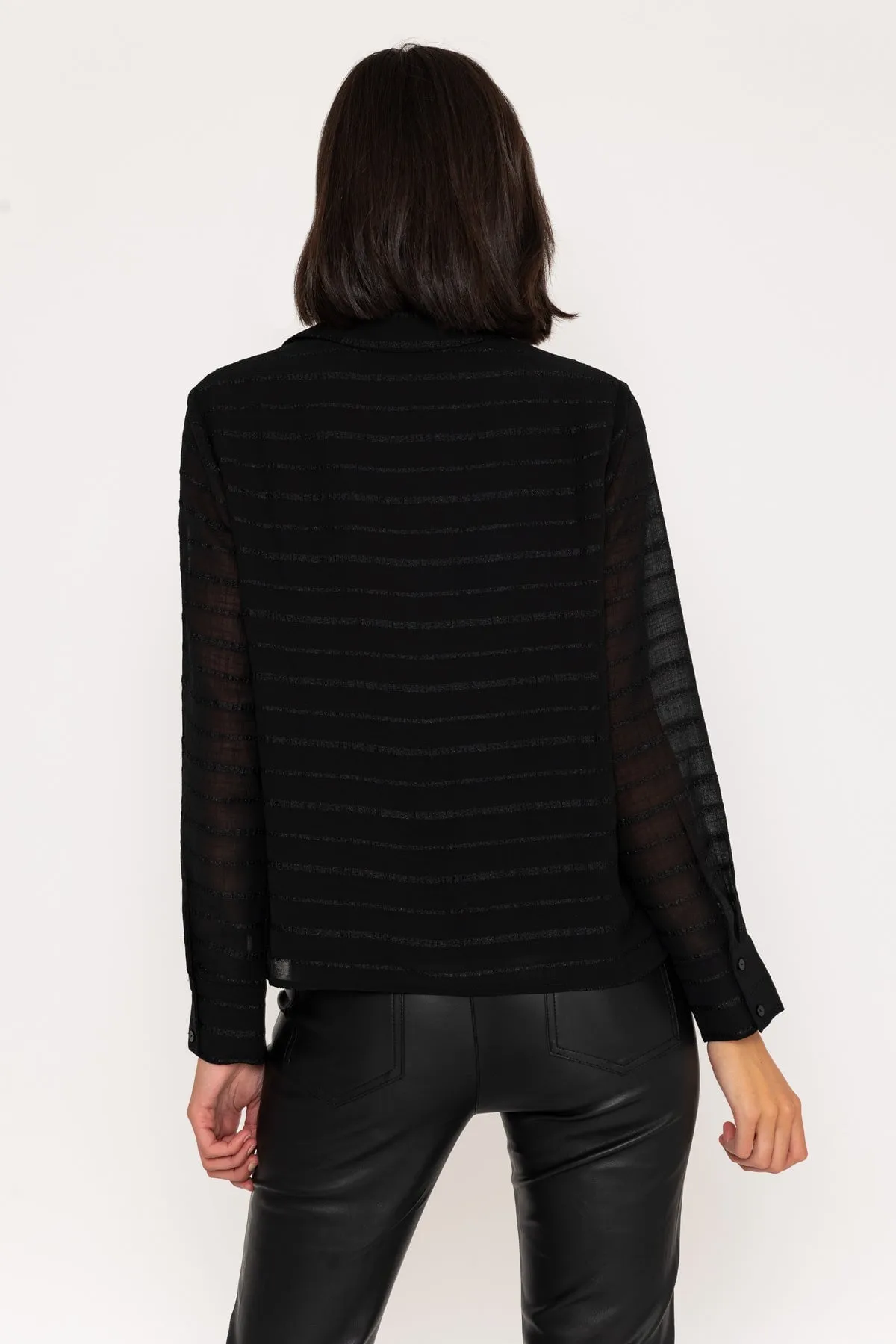 Long Sleeve Stripe Detail Blouse in Black