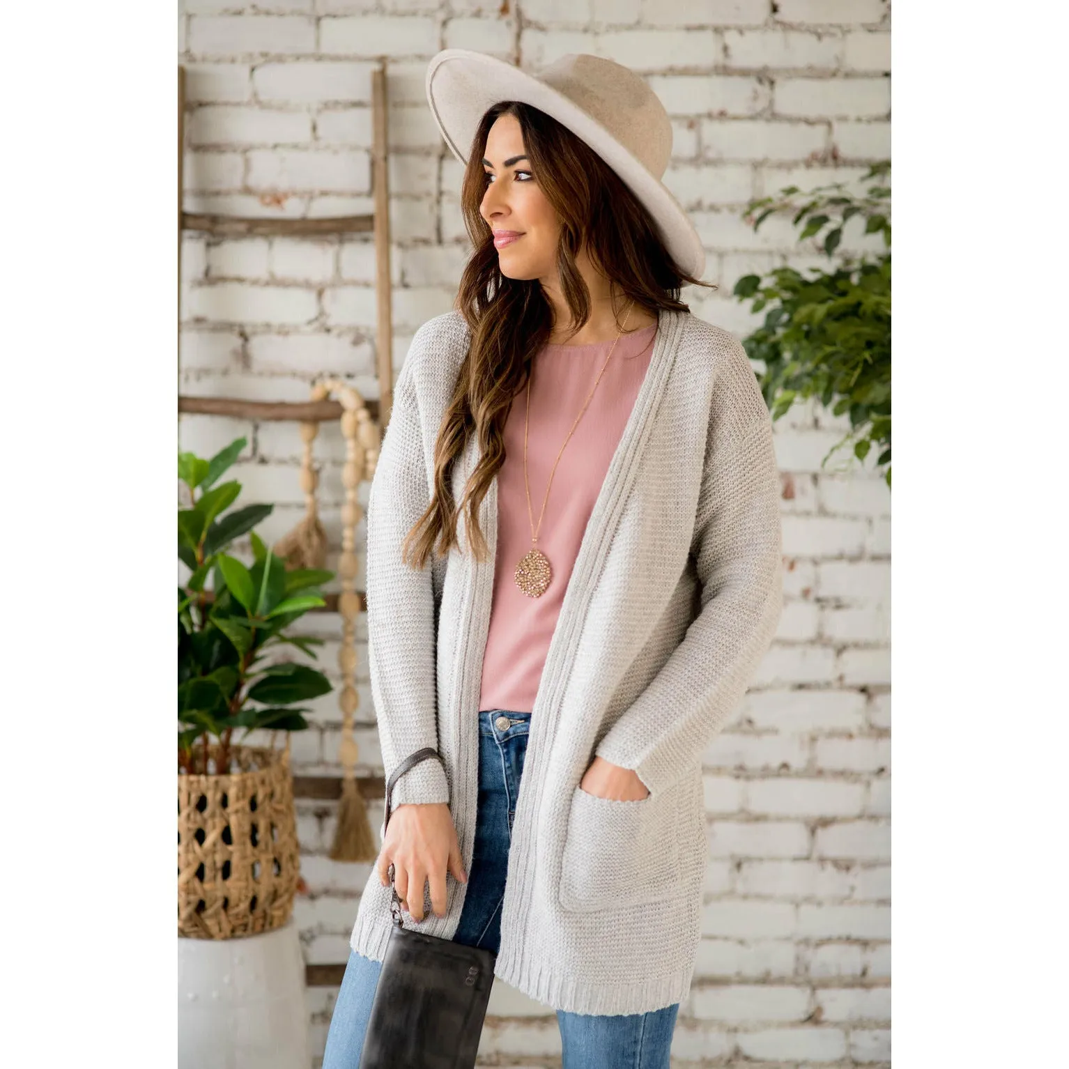 Loose Knit Tunic Pocket Cardigan