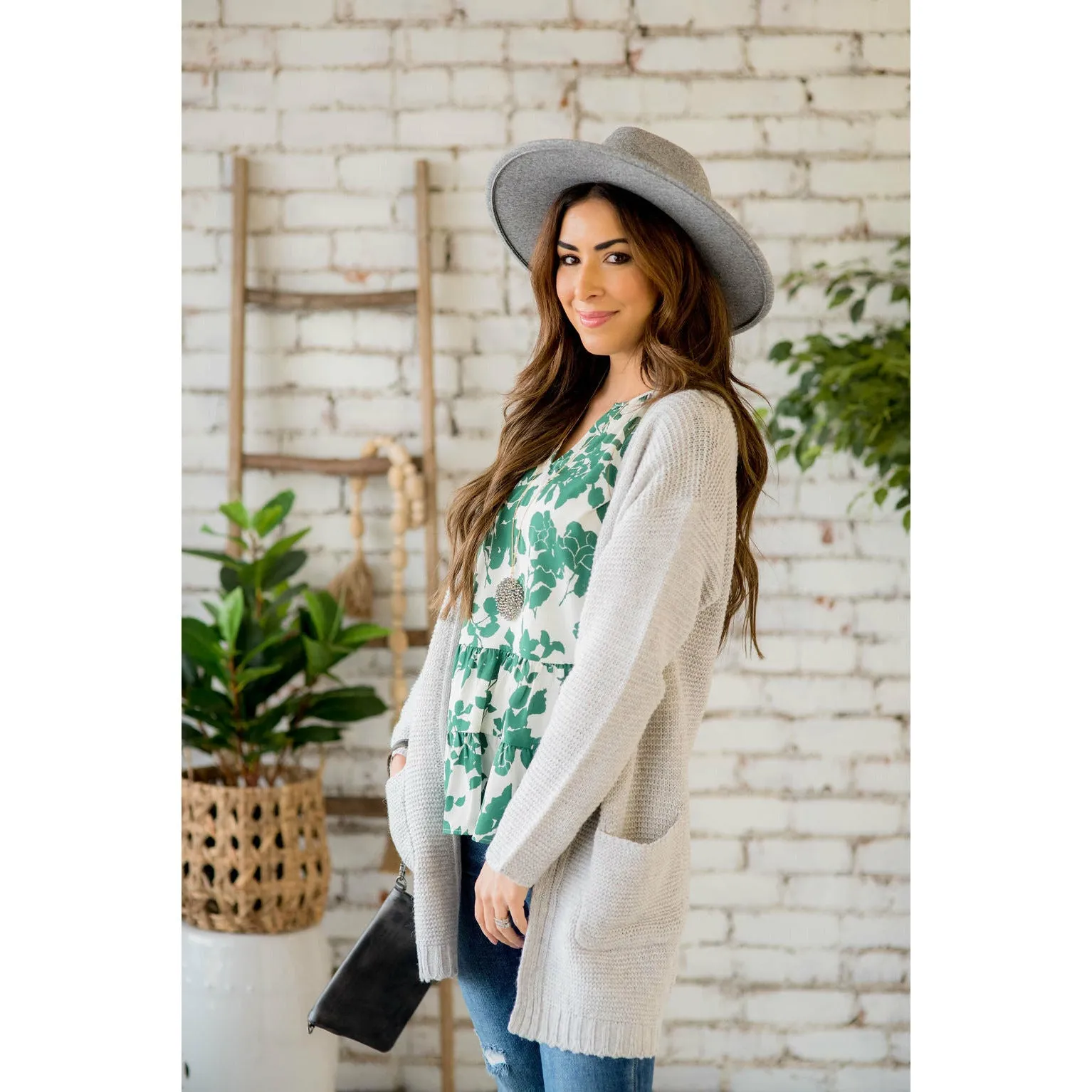 Loose Knit Tunic Pocket Cardigan