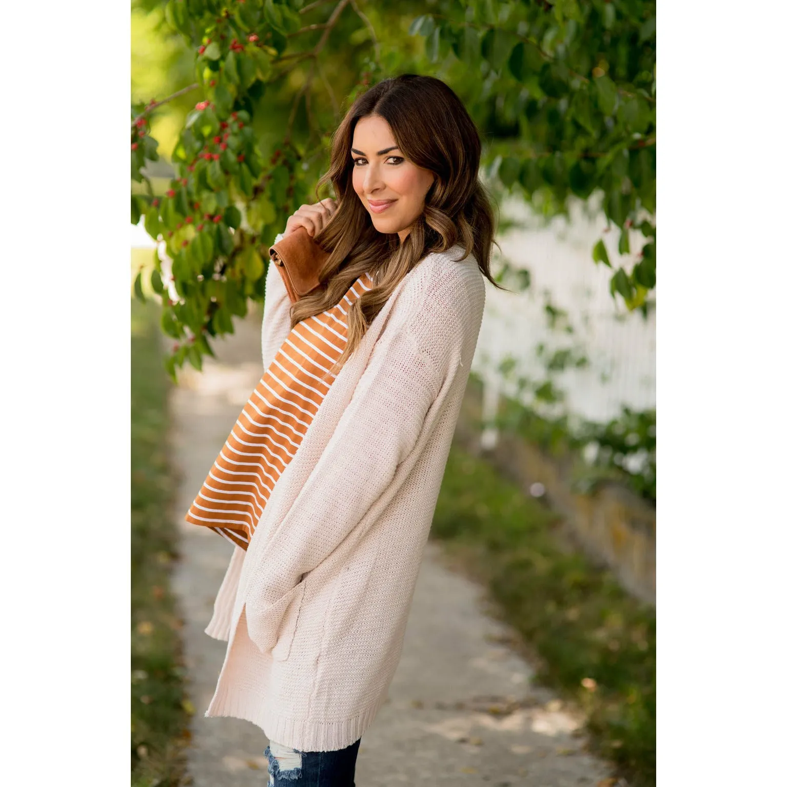 Loose Knit Tunic Pocket Cardigan