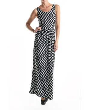 Maxi Dress Sleeveless Colorblock Black White Zig Zag