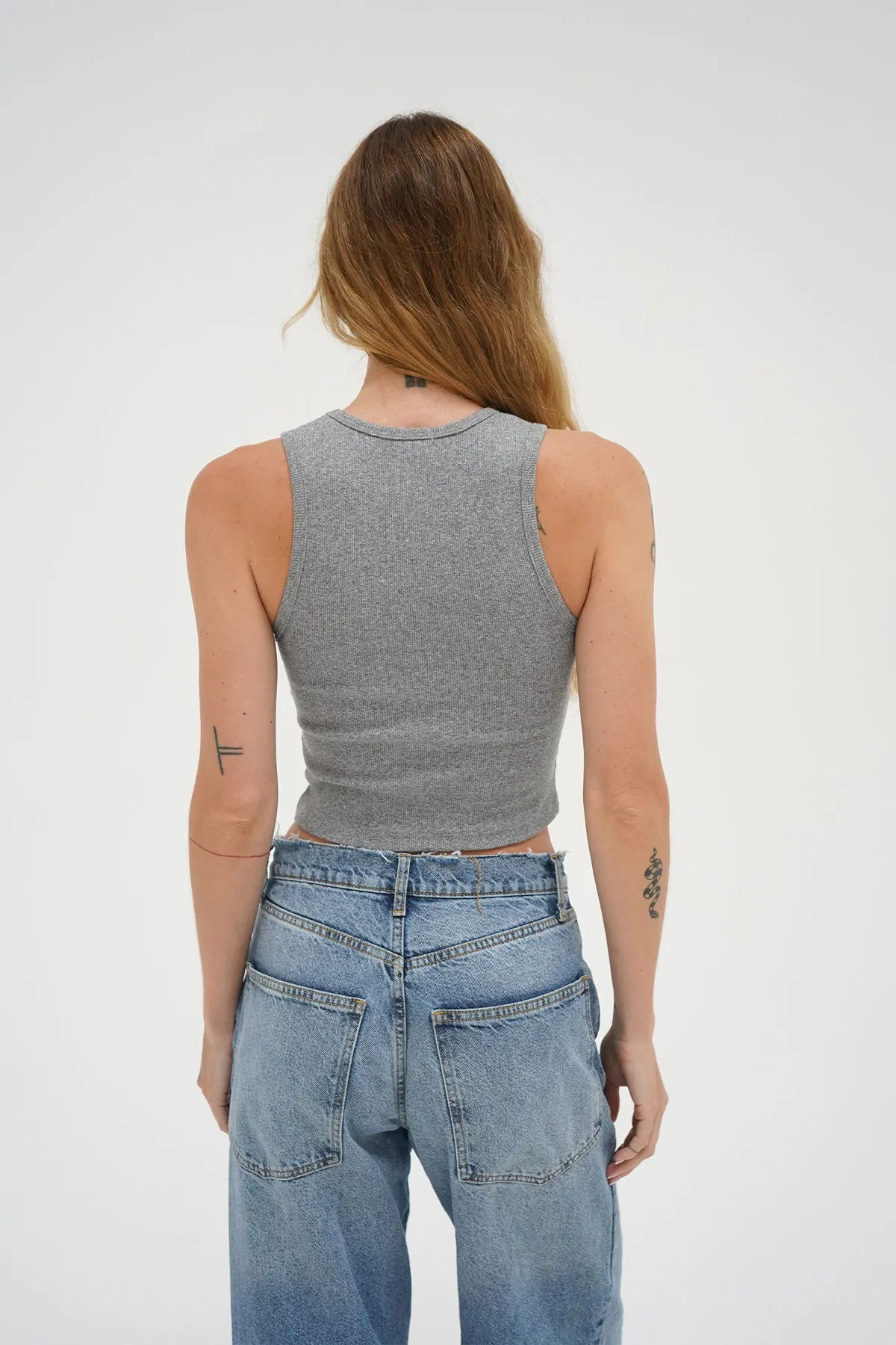 Maya Cotton Rib Tank - Heather Grey