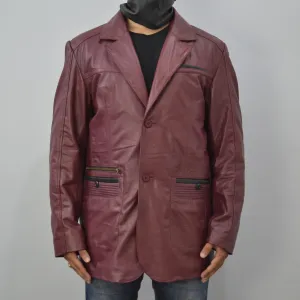 Men's Maroon Stylish Casual 2 Button Genuine Leather Blazer