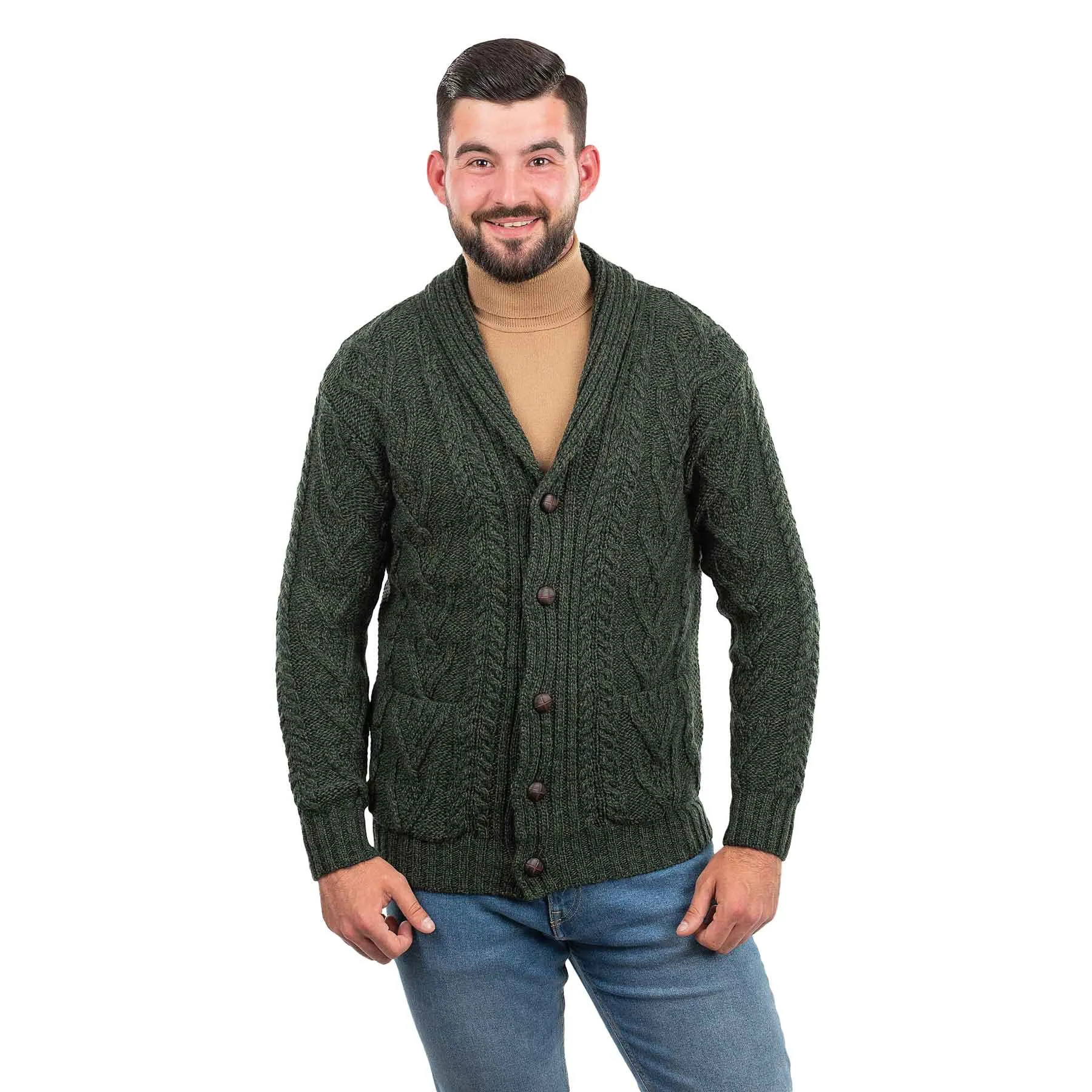 Men's Shawl Collar Cardigan, Army Green