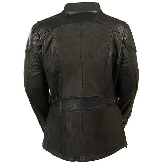 Milwaukee Leather Women's Gator 3/4 Length Embossed Print Black Leather Jacket with Gun Pockets