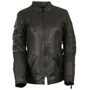 Milwaukee Leather Women's Gator 3/4 Length Embossed Print Black Leather Jacket with Gun Pockets