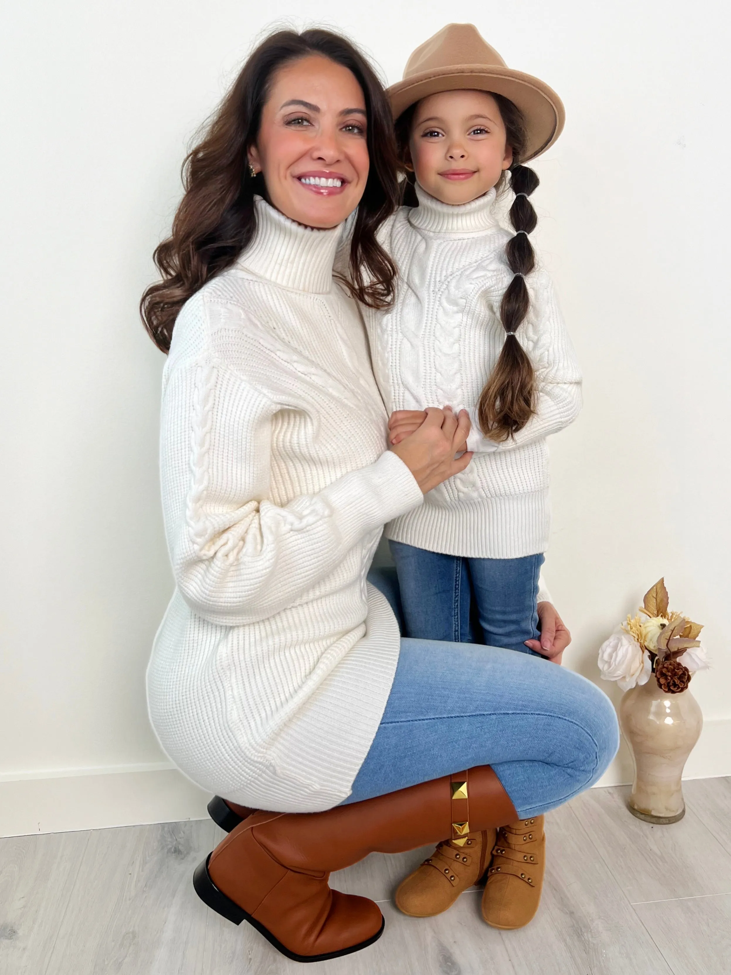 Mommy and Me Cream Oversized Cable Knit Sweater