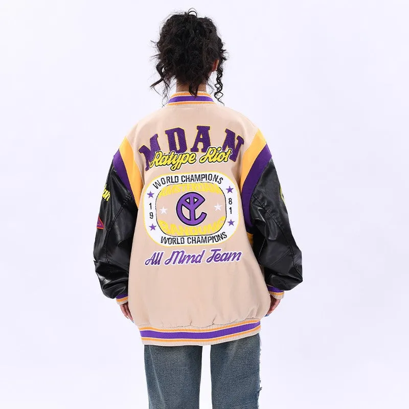 OV original embroidery splicing baseball uniform loose jacket